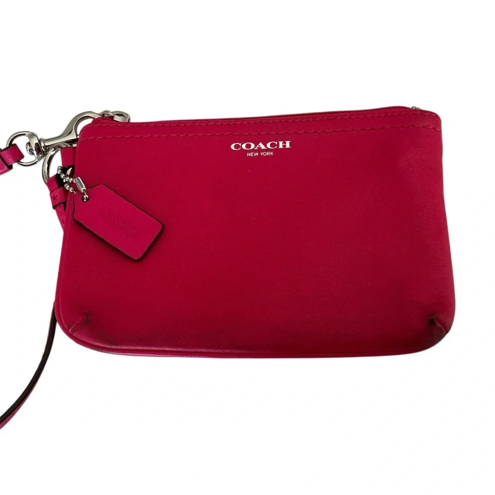 Coach Women's Vibrant Pink Wristlet silver hardware 6x4